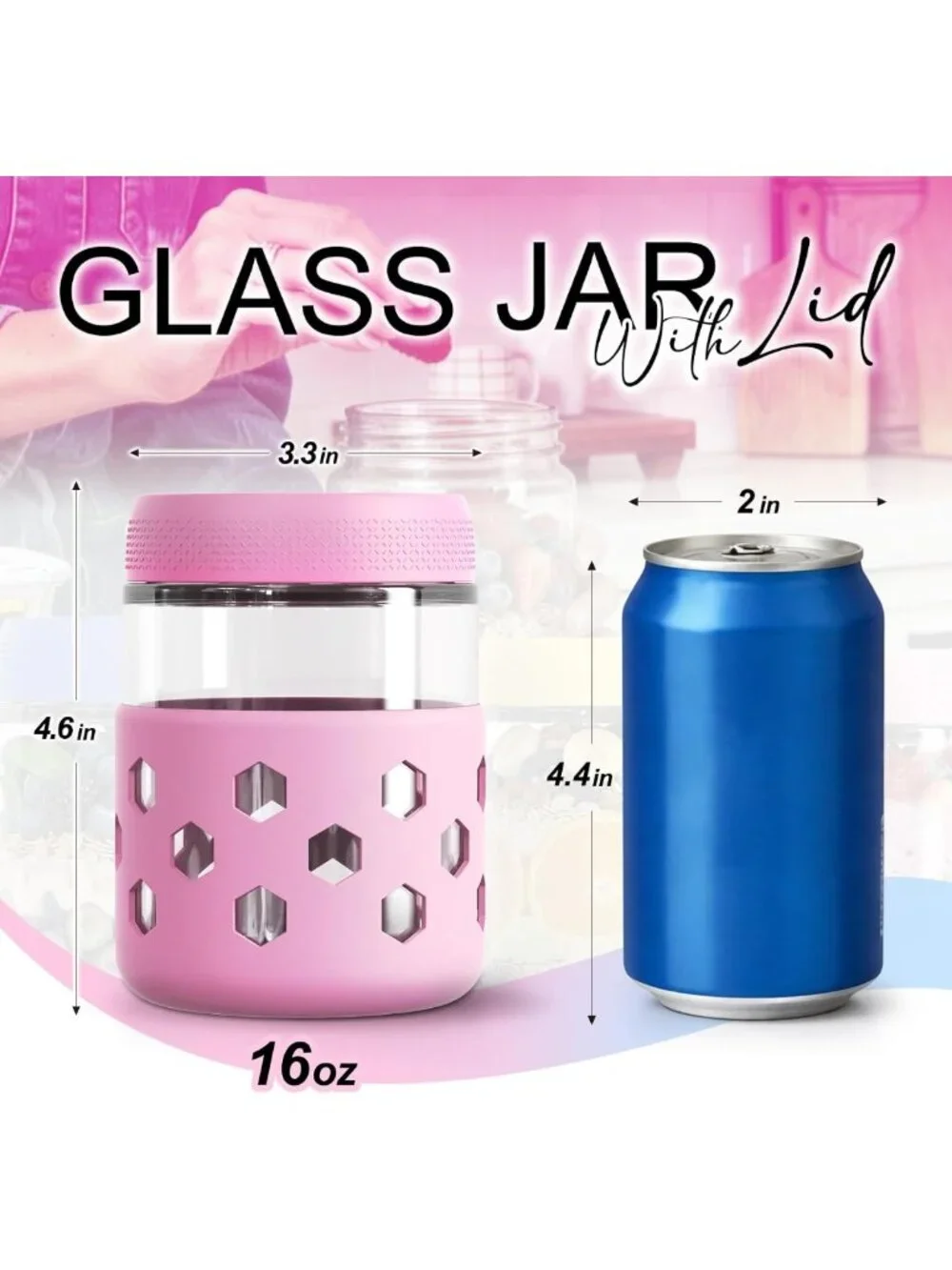 6 Pack 16oz Mason Glass Jars for Overnight Oats - Airtight Lids, Meal Prep